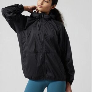 Athleta Jacket Black Superset Hooded Full Zip Windbreaker Lightweight Sz L